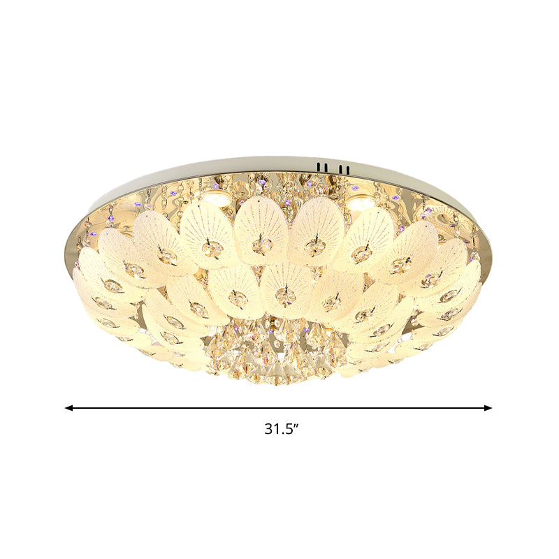 Domed Flush Mount Contemporary Crystal 7/13 Heads 23.5 "/31.5" Wide White Ceiling Light Fixture