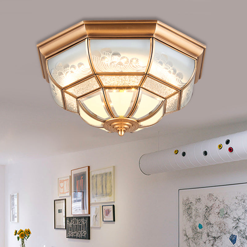 13"/21" W LED Bowl Ceiling Light Colonial Brass Mouth Blown Opal Glass Flush Light Fixture for Bedroom