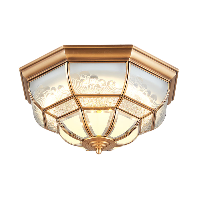 13"/21" W LED Bowl Ceiling Light Colonial Brass Mouth Blown Opal Glass Flush Light Fixture for Bedroom