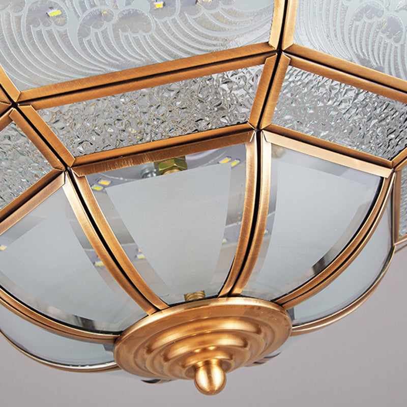 13"/21" W LED Bowl Ceiling Light Colonial Brass Mouth Blown Opal Glass Flush Light Fixture for Bedroom