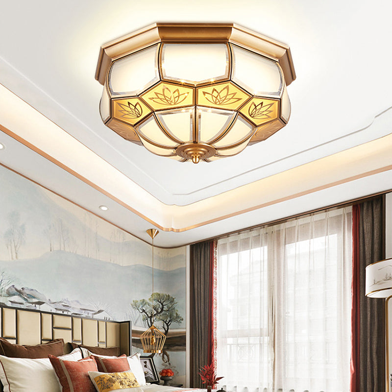 Dome Woonkamer Flush Mount Licht Colonial Blown Opal Glas LED Messing Dicht bij Plafond Lamp, 13"/21" W