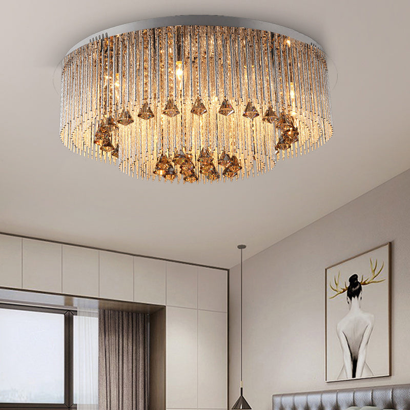 Lumière ronde Cristal Contemporain Cristal 9/12/18 Bulbes Nickel Plafond Fixation Montée pour Salon