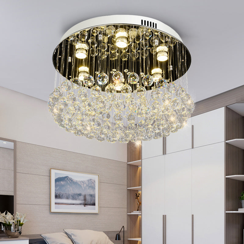 Lampada da incasso a soffitto moderna in nichel a 6 teste con sfera di cristallo rotonda