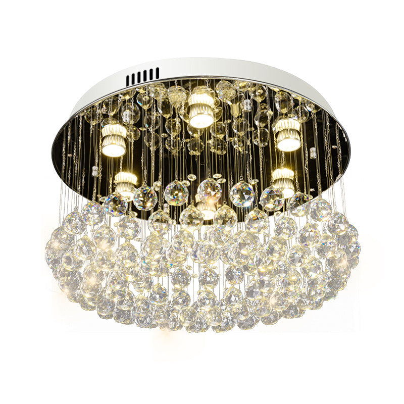 Round Crystal Ball Flushmount Contemporary 6 Heads Nickel Ceiling Mount Light Fixture