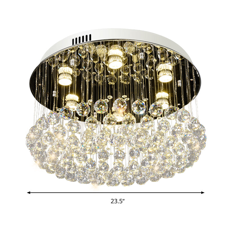 Round Crystal Ball Flushmount Contemporary 6 Heads Nickel Ceiling Mount Light Fixture