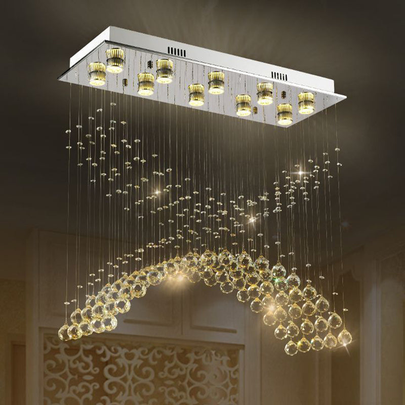 10 Heads Bend Flush Mount Contemporary Crystal Ceiling Light Fixture in Nickel