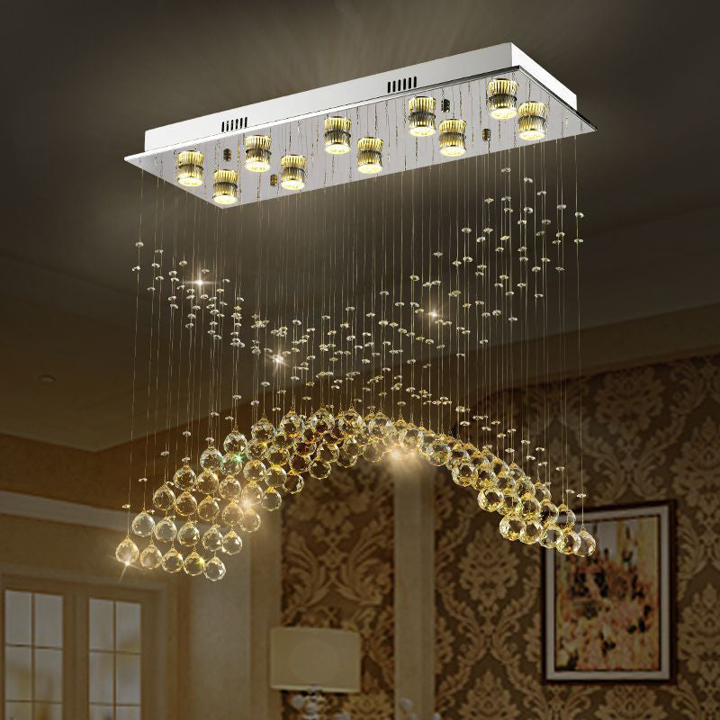 10 Heads Bend Flush Mount Contemporary Crystal Ceiling Light Fixture in Nickel