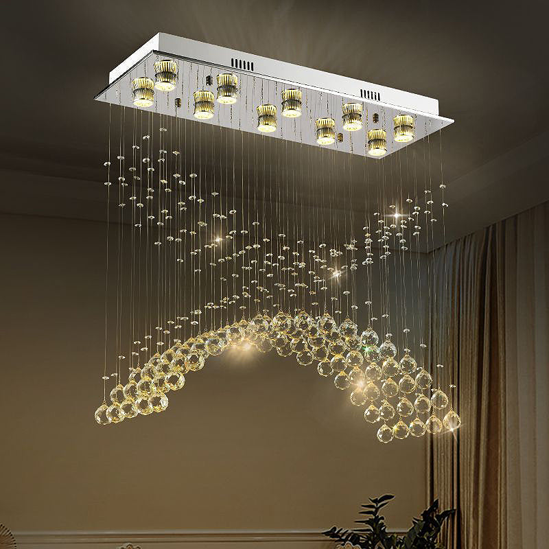 10 Heads Bend Flush Mount Contemporary Crystal Ceiling Light Fixture in Nickel