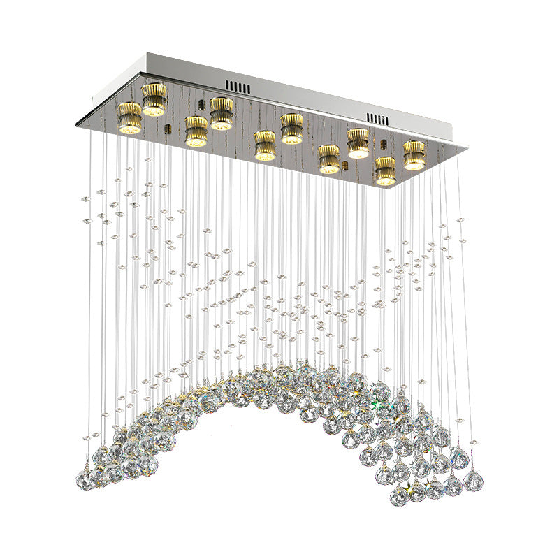 10 Heads Bend Flush Mount Contemporary Crystal Ceiling Light Fixture in Nickel