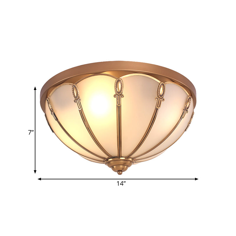 Dome Opaline Glass Ceiling Mounted Fixture Colonial 3/4 Bulbs Bedroom Flush Mount Ceiling Lamp in Brass