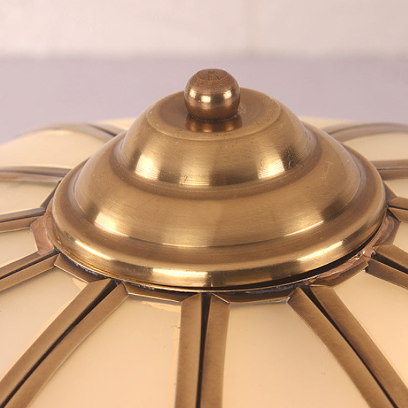 Dome Opaline Glass Ceiling Mounted Fixture Colonial 3/4 Bulbs Bedroom Flush Mount Ceiling Lamp in Brass