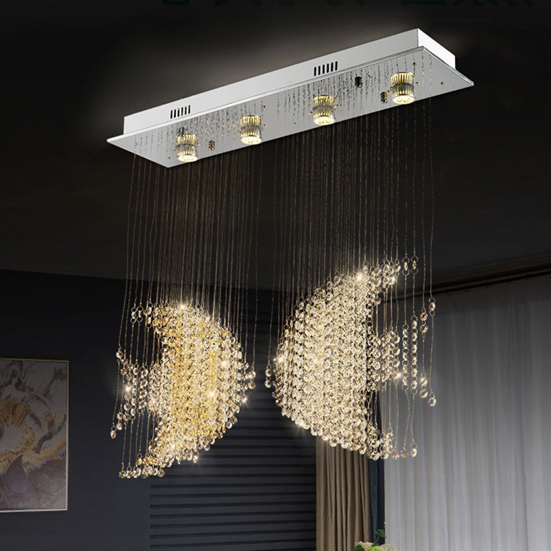 Nickel Fish Flush Light Modernism 4 Heads Crystal 3w/5w Close to Ceiling Lighting for Living Room