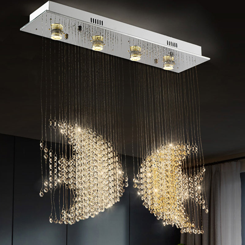 Nickel Fish Flush Light Modernism 4 Heads Crystal 3w/5w Près de Ceiling Lighting for Living Room