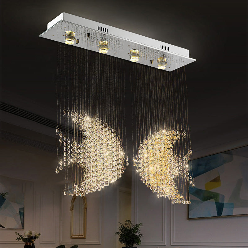 Nickel Fish Flush Light Modernism 4 Heads Crystal 3w/5w Close to Ceiling Lighting for Living Room