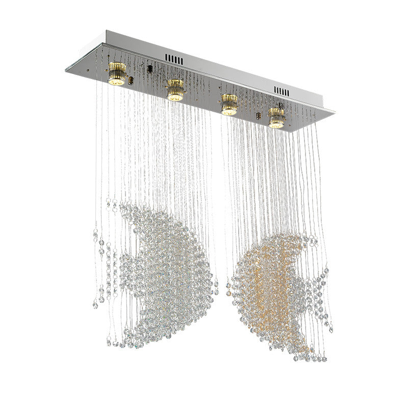 Nickel Fish Flush Light Modernism 4 Heads Crystal 3w/5w Close to Ceiling Lighting for Living Room