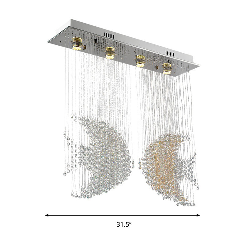 Nickel Fish Flush Light Modernism 4 Heads Crystal 3w/5w Close to Ceiling Lighting for Living Room