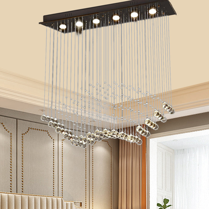 Teardrop  Flush Mount Modernism Crystal 6 Bulbs Nickel Ceiling Mounted Fixture with Rectangle Canopy