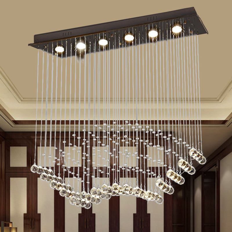 Teardrop  Flush Mount Modernism Crystal 6 Bulbs Nickel Ceiling Mounted Fixture with Rectangle Canopy