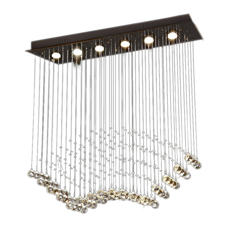 Teardrop  Flush Mount Modernism Crystal 6 Bulbs Nickel Ceiling Mounted Fixture with Rectangle Canopy