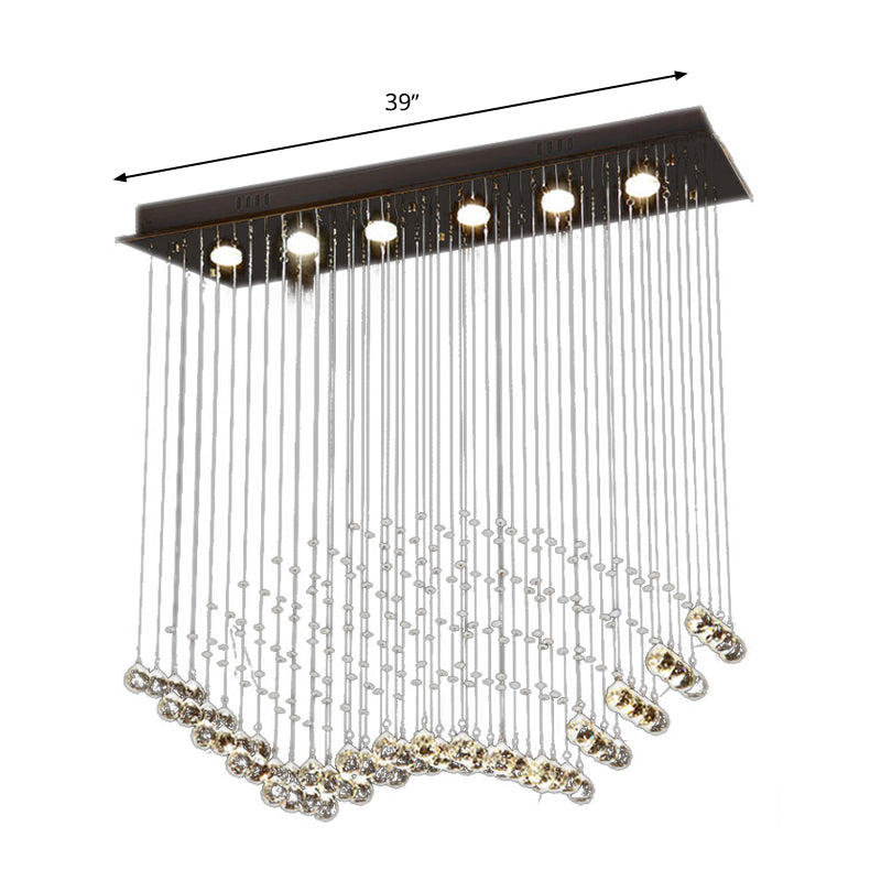 Teardrop  Flush Mount Modernism Crystal 6 Bulbs Nickel Ceiling Mounted Fixture with Rectangle Canopy