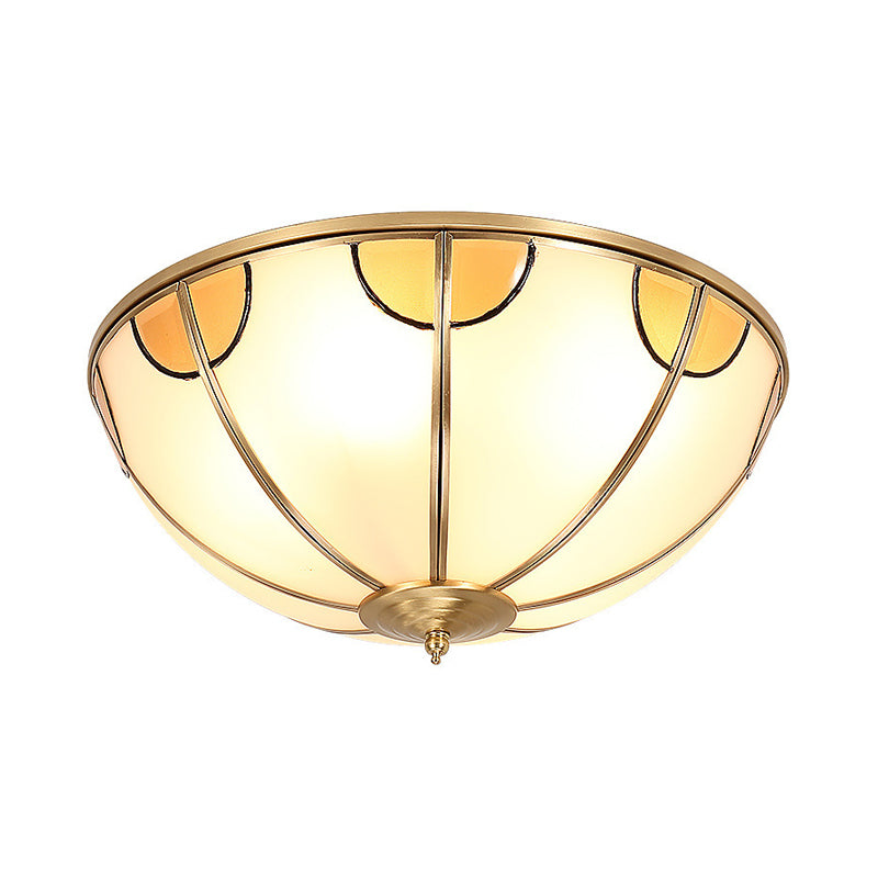 Brass 3 Luci Flush Montaggio Lampada Colonialismo Sandblast Glass Dome Soffitto Luce Fissaggio per Living Room