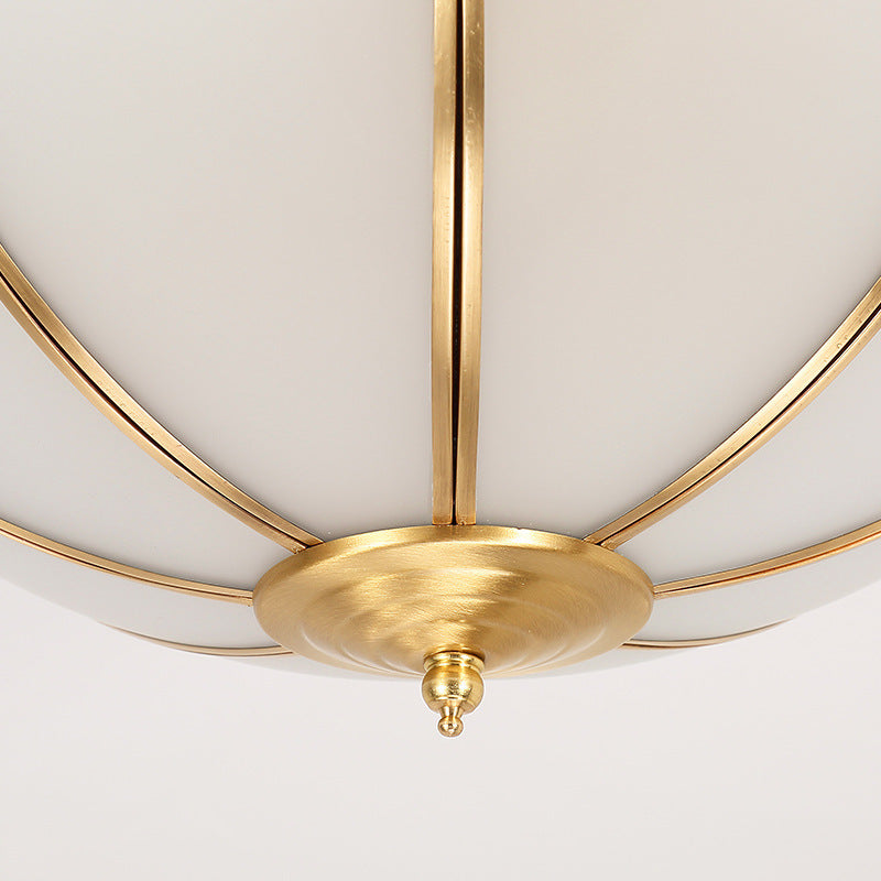 Brass 3 Lights Flush Mount Lamp Colonialism Sandblasted Glass Dome Ceiling Light Fixture for Living Room