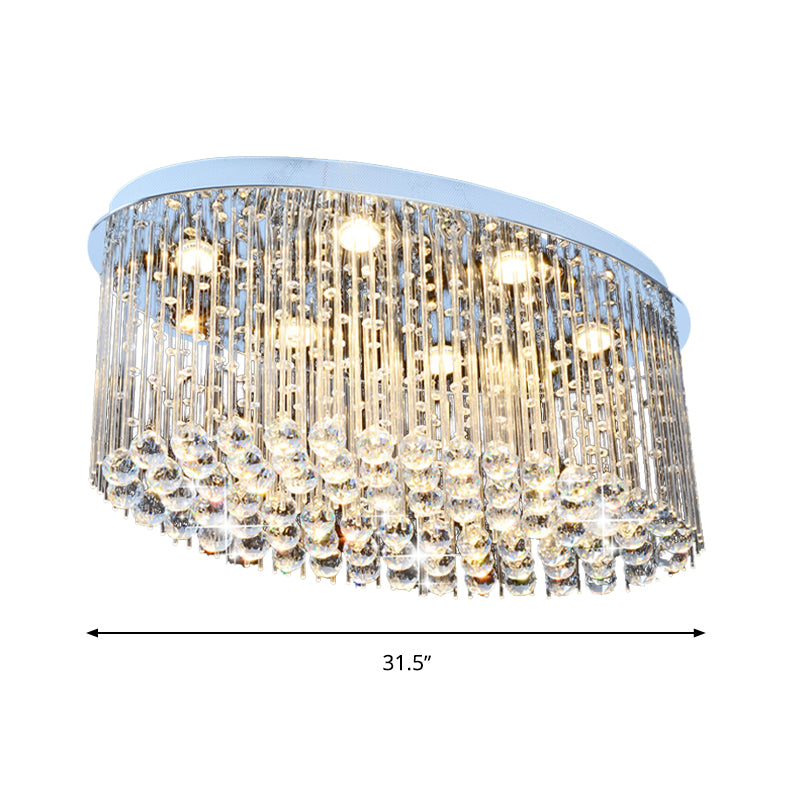 Nickel Oval Flush Mount Modernism 6 Heads Crystal Close to Ceiling Light for Dining Room