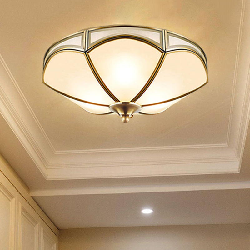 Frosted White Glass Brass Ceiling Flush Scallop 3 Heads Colonialist Flush Mount Lamp for Hallway