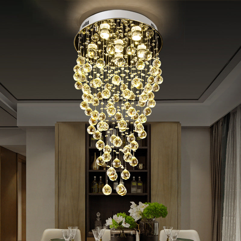 Cascade Flushmount Contemporary Faceted Crystal 6 Heads Nickel Ceiling Light Fixture