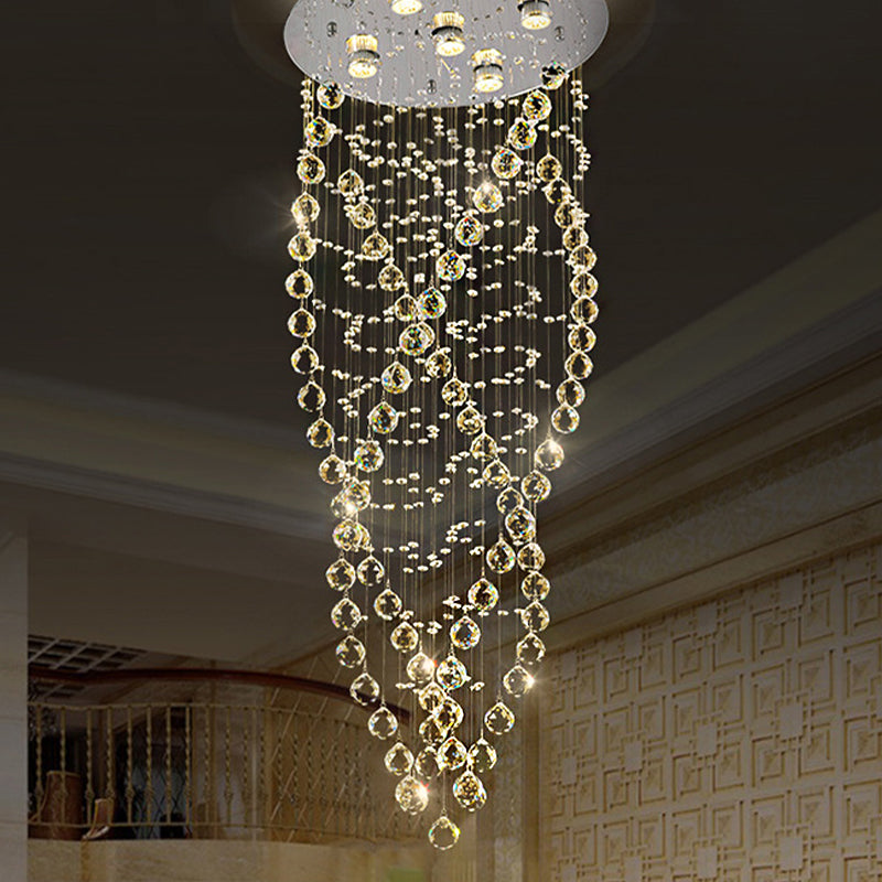 5 Bulbs Spiral Flush Light Modern Crystal Close to Ceiling Lighting in Nickel for Living Room