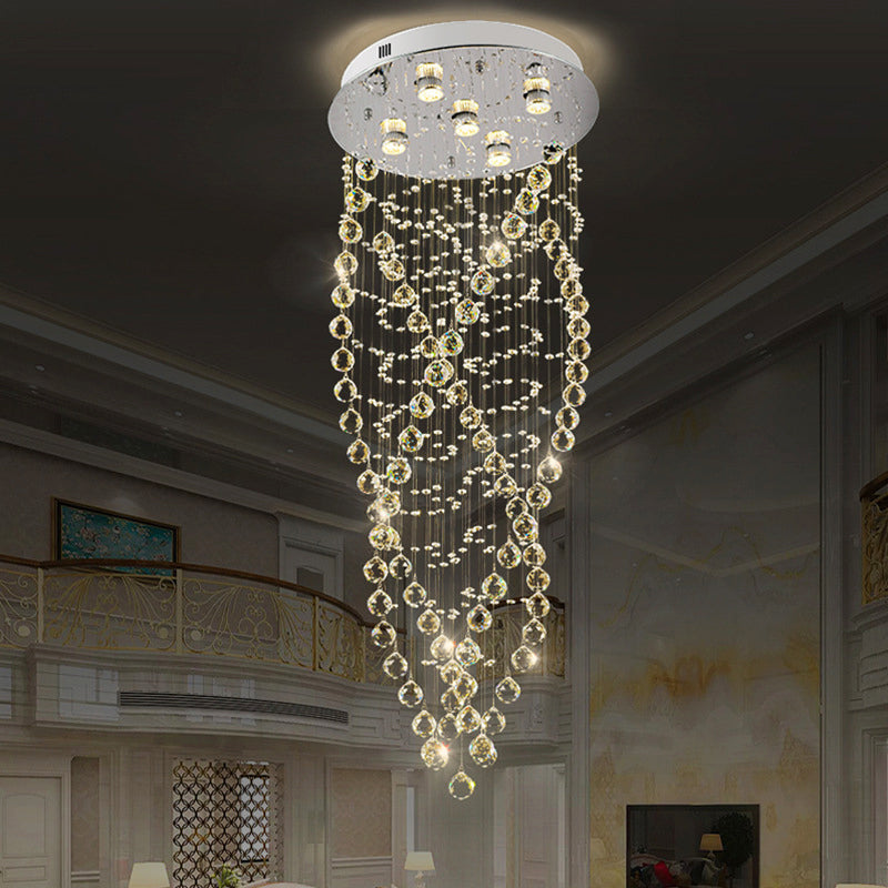 5 Bulbs Spiral Flush Light Modern Crystal Close to Ceiling Lighting in Nickel for Living Room