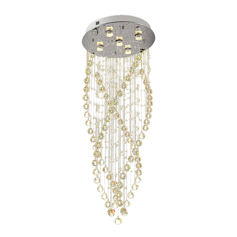 5 Bulbs Spiral Flush Light Modern Crystal Close to Ceiling Lighting in Nickel for Living Room