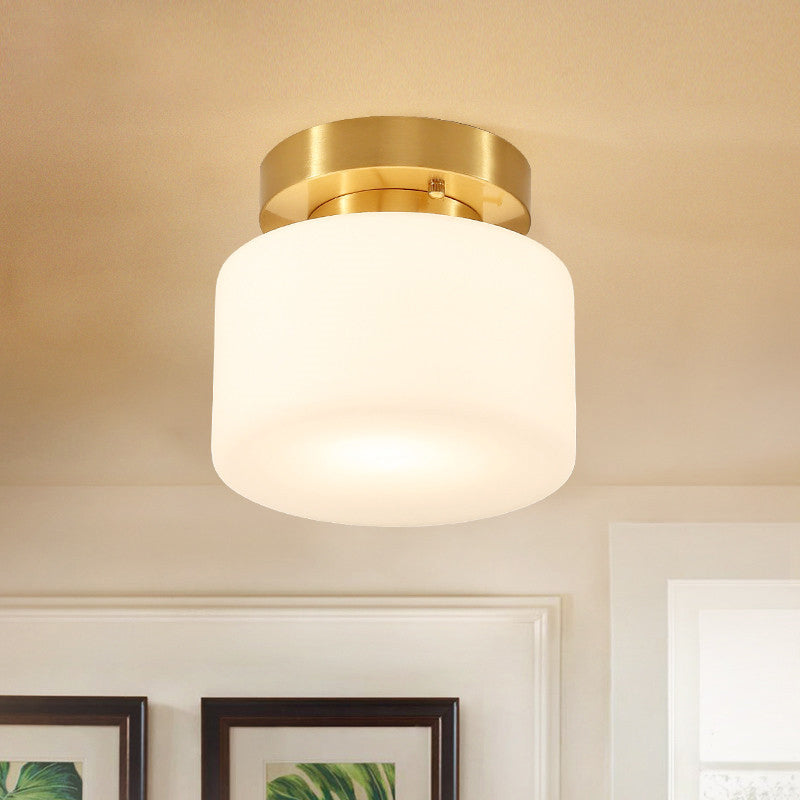 1 Light Cylindrical Glass Semi Flush Mount Lighting Modern Minimalism Gold Ceiling Light for Hallway