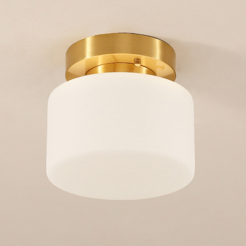 1 Light Cylindrical Glass Semi Flush Mount Lighting Modern Minimalism Gold Ceiling Light for Hallway