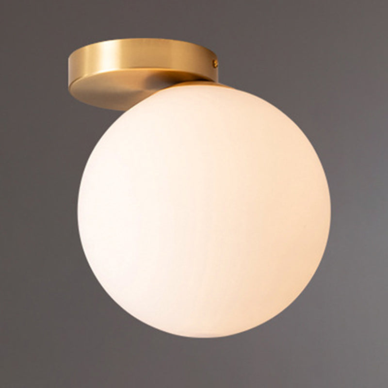 Modern Gold Metal Semi Flush Mount Light White Globe Glass Ceiling Flush Mount for Bedroom