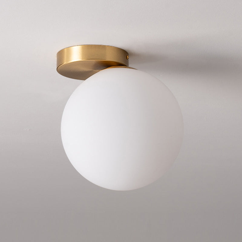 Modern Gold Metal Semi Flush Mount Light White Globe Glass Ceiling Flush Mount for Bedroom