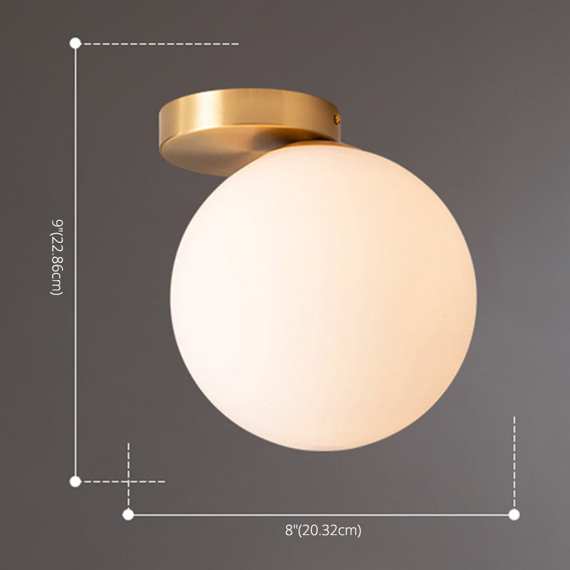 Moderno de oro Semi Flush Mount Light White Globe Globe Techo de techo de altura para dormitorio