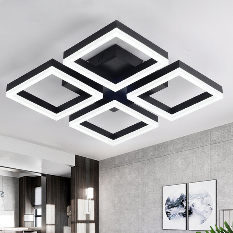 Black Finish Square Ceiling Lamp Simple Style Metal LED Semi Flush Mount Fixture