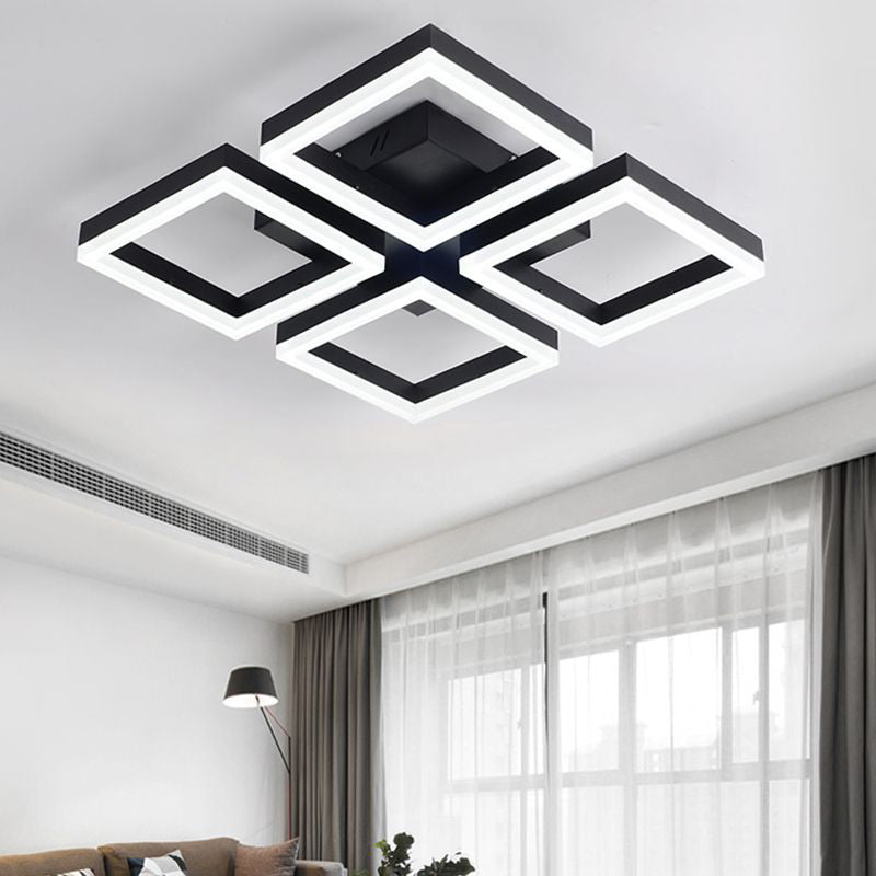 Schwarz Finish Square Deckenlampe Einfache Metall LED -LED -Halbflush -Halbzeit