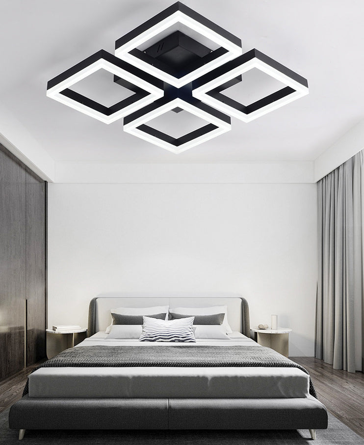 Black Finish Square Ceiling Lamp Simple Style Metal LED Semi Flush Mount Fixture