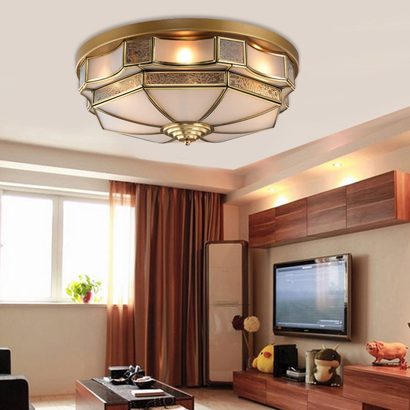 Curved Frosted Glass Brass Ceiling Flush Scallop 3/5 Heads Colonialist Flush Mount Lamp for Bedroom