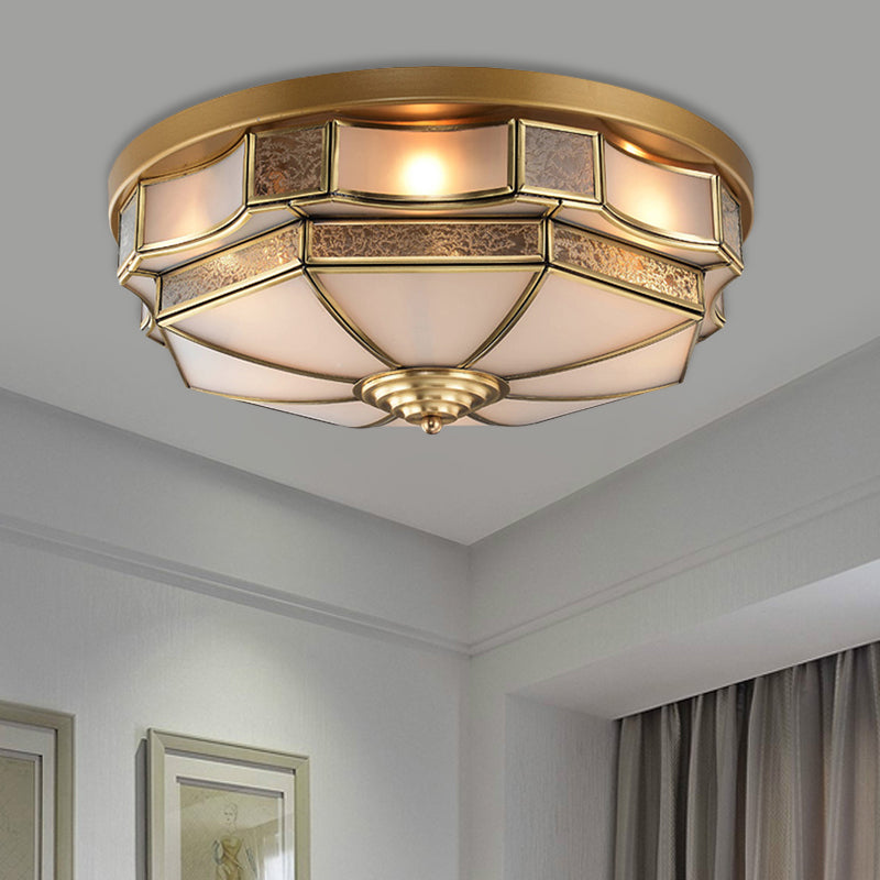 Curved Frosted Glass Brass Ceiling Flush Scallop 3/5 Heads Colonialist Flush Mount Lamp for Bedroom