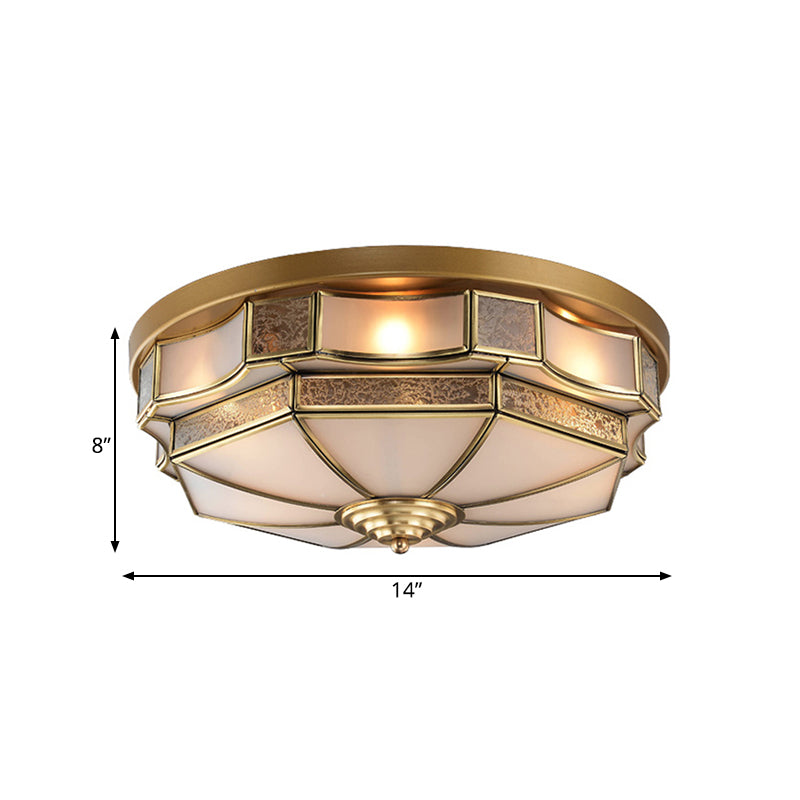 Curved Frosted Glass Brass Ceiling Flush Scallop 3/5 Heads Colonialist Flush Mount Lamp for Bedroom