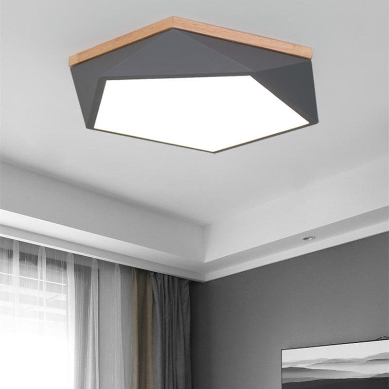 Bedroom LED Flush Ceiling Light Macaron Flush Mount with Pentagon Acrylic Shade