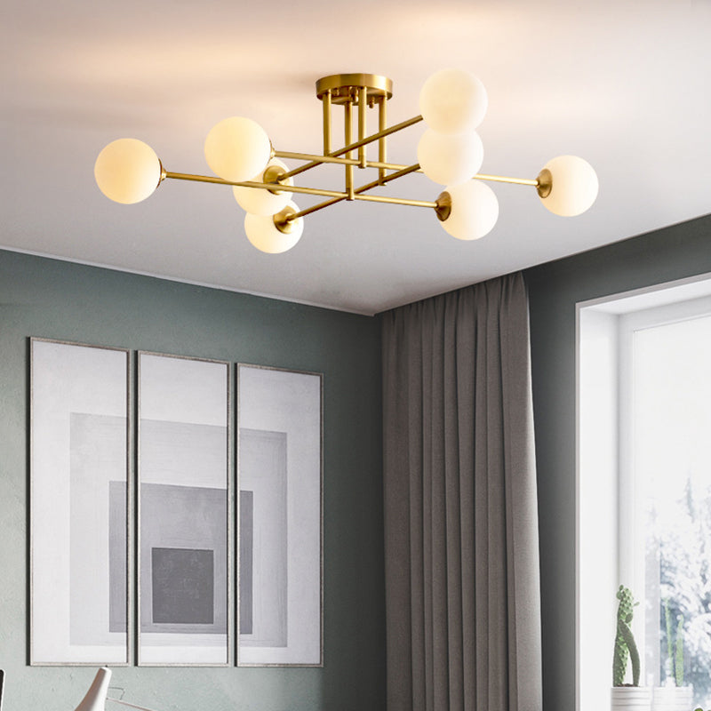 Post-Modern Metal Semi Flush Mount Globe Glass Shade Ceiling Flush Mount in Gold  for Bedroom