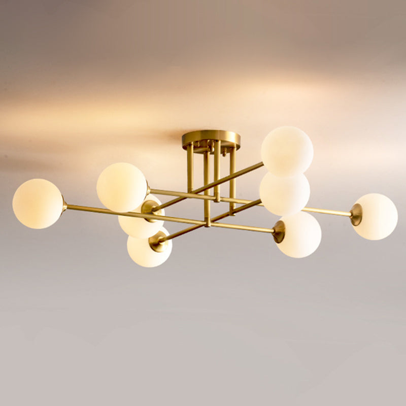 Post-Modern Metal Semi Flush Mount Globe Glass Shade Ceiling Flush Mount in Gold  for Bedroom