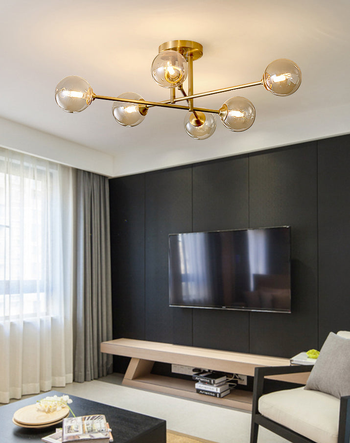 Postmoderne metalen semi-spoelbolgbol Glazen schaduw plafond spoeling in goud voor slaapkamer