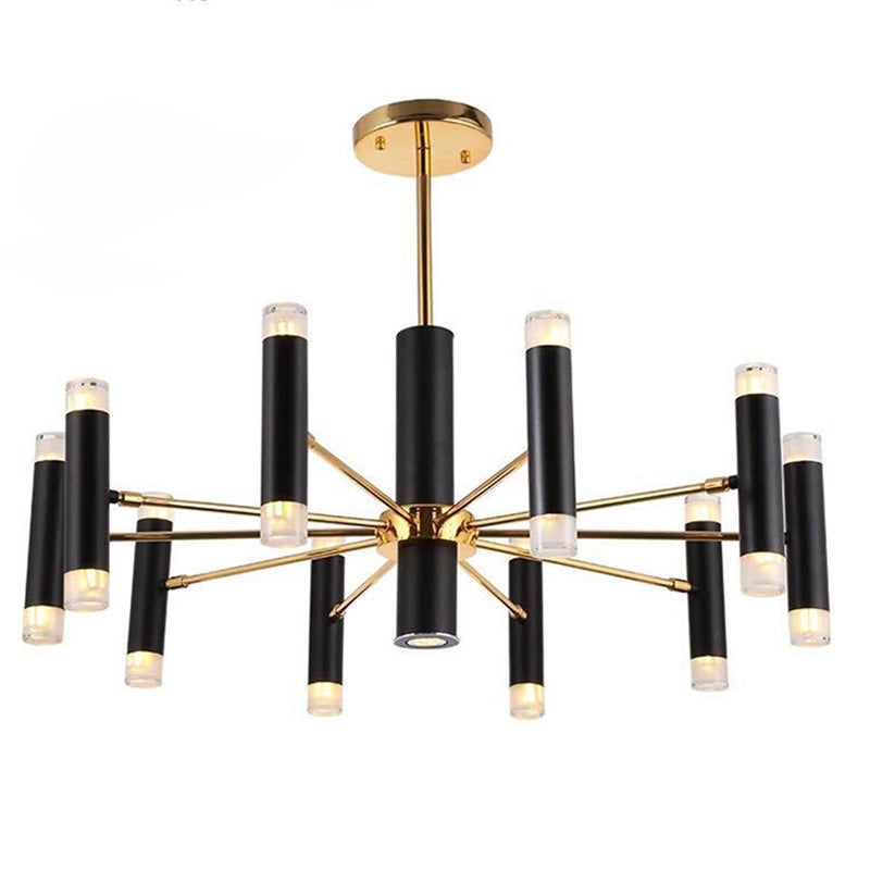 Modern Metal Radial Hanging Chandelier Light Tube Shade Suspension Light in Black