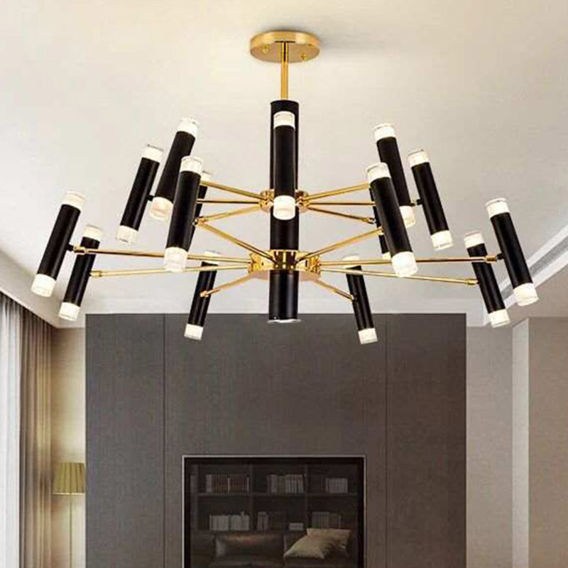 Modern Metal Radial Hanging Chandelier Light Tube Shade Suspension Light in Black