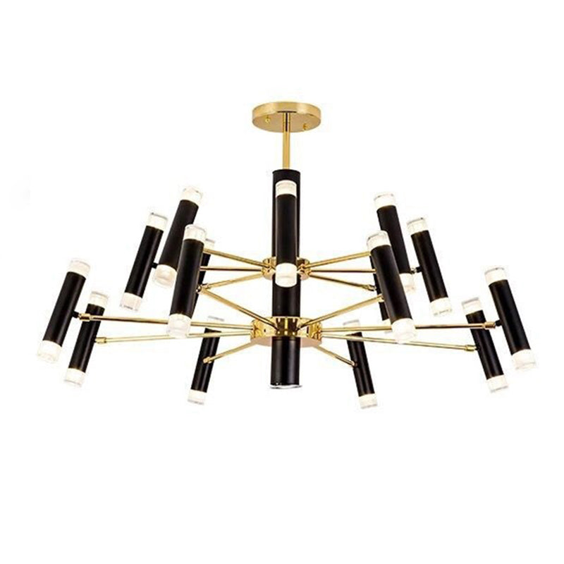 Modern Metal Radial Hanging Chandelier Light Tube Shade Suspension Light in Black